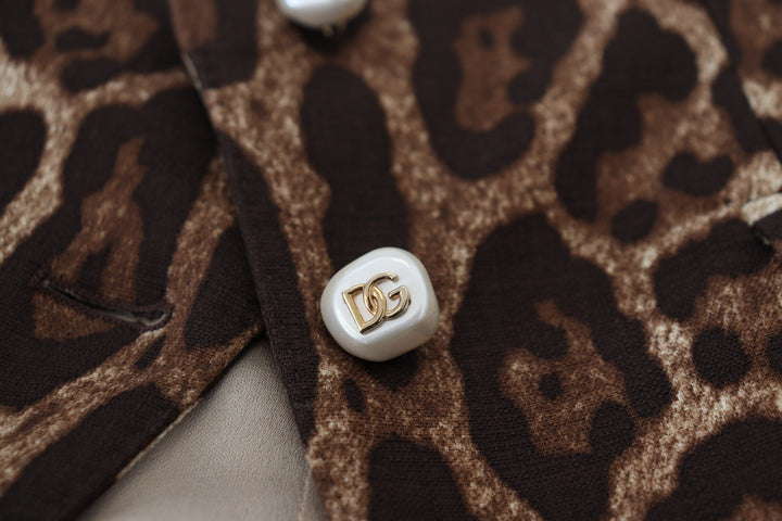 Dolce &amp; Gabbana Brown Leopard Print Wool A-line Mini Skirt