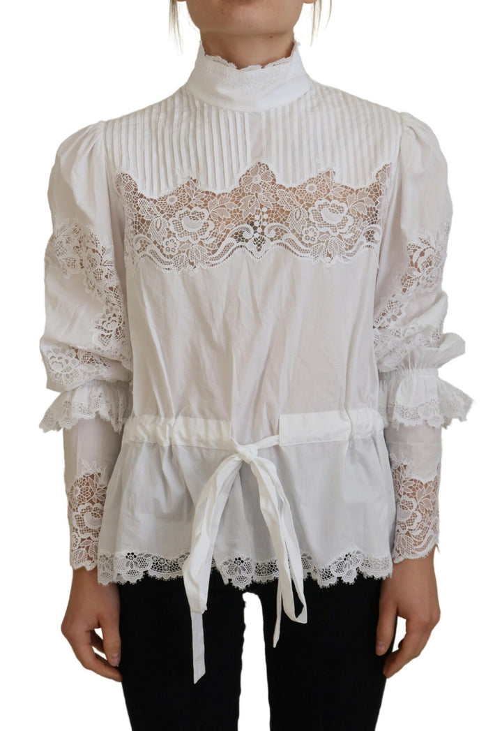 Chemisier élégant en coton à bordure en dentelle blanche Dolce &amp;amp; Gabbana
