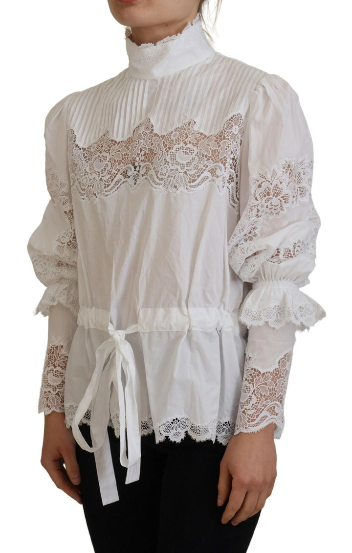 Chemisier élégant en coton à bordure en dentelle blanche Dolce &amp;amp; Gabbana