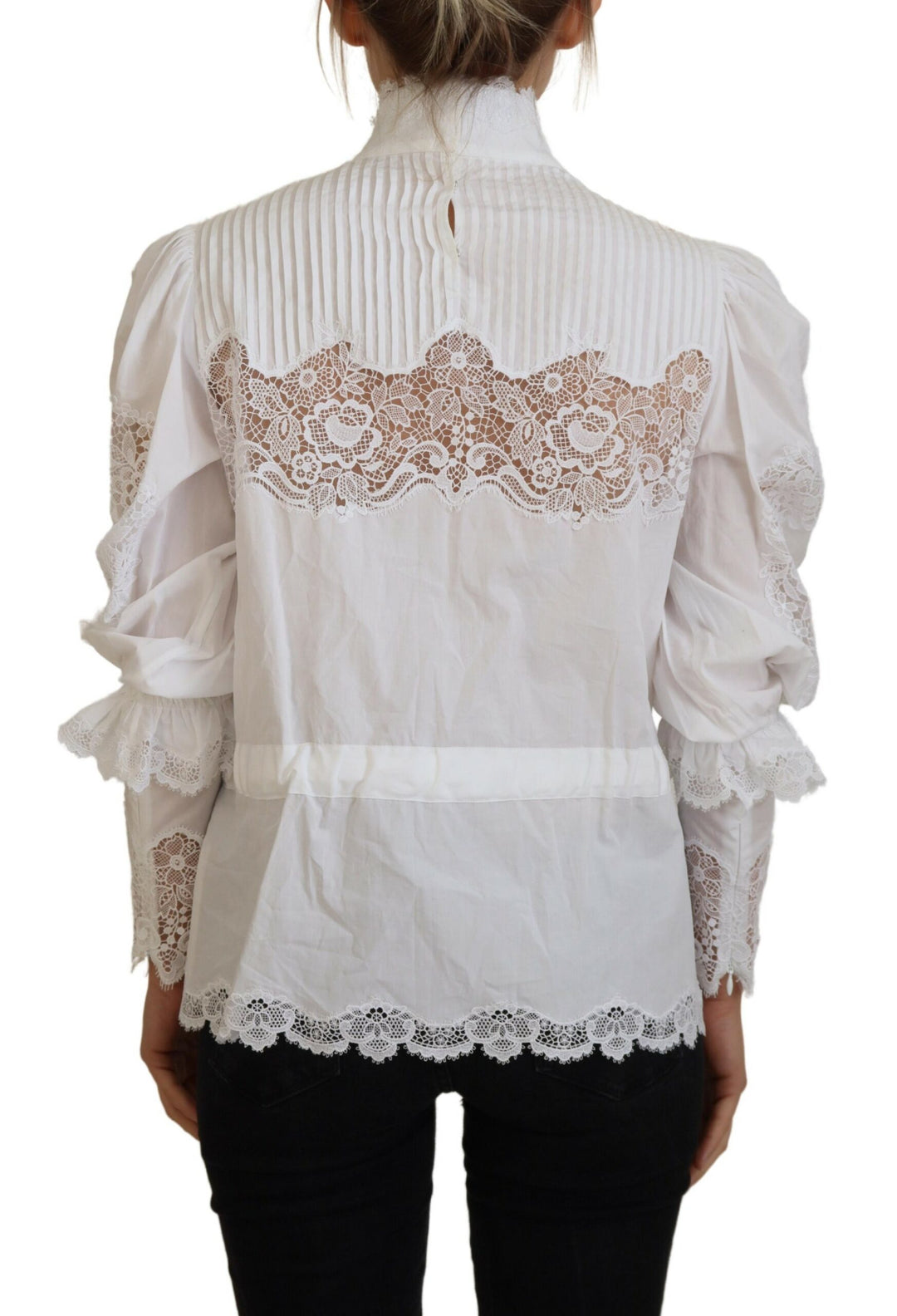 Chemisier élégant en coton à bordure en dentelle blanche Dolce &amp;amp; Gabbana