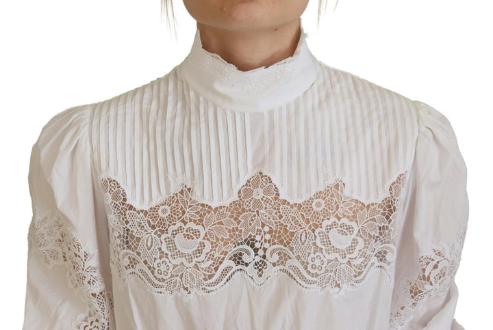 Chemisier élégant en coton à bordure en dentelle blanche Dolce &amp;amp; Gabbana