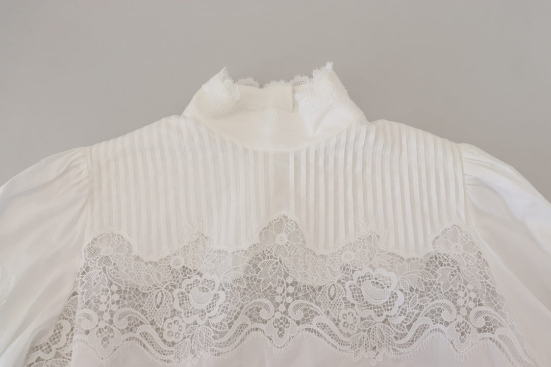 Chemisier élégant en coton à bordure en dentelle blanche Dolce &amp;amp; Gabbana