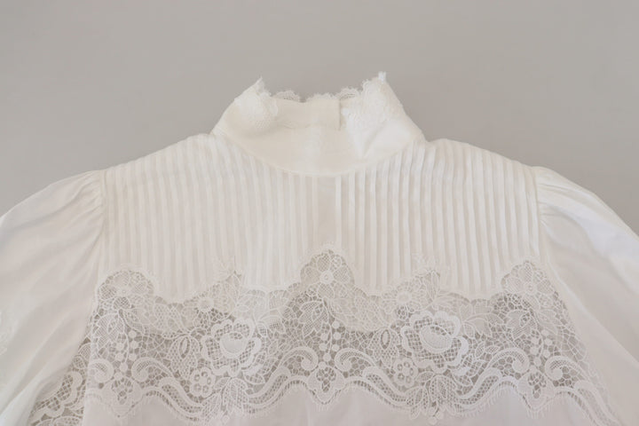 Chemisier élégant en coton à bordure en dentelle blanche Dolce &amp;amp; Gabbana