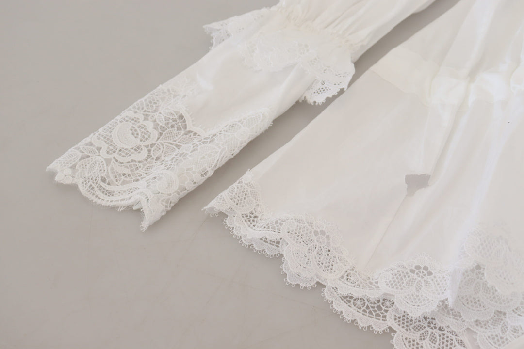 Chemisier élégant en coton à bordure en dentelle blanche Dolce &amp;amp; Gabbana