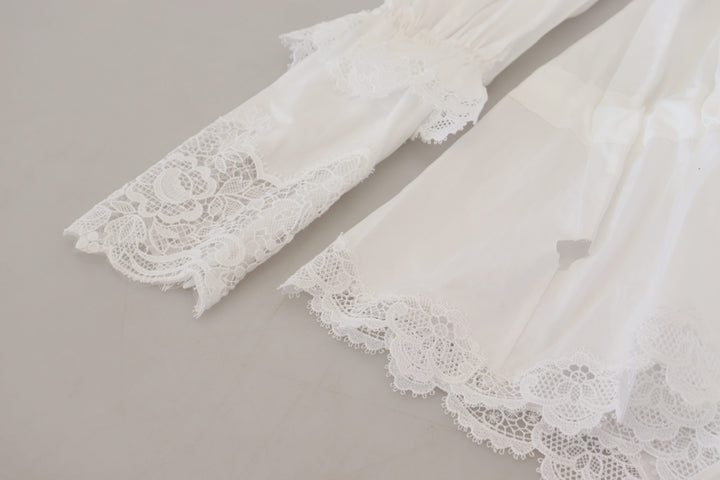 Chemisier élégant en coton à bordure en dentelle blanche Dolce &amp;amp; Gabbana