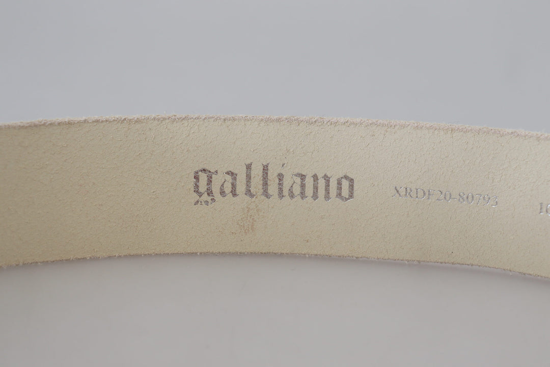John Galliano Pink Leather Letter Logo Round Buckle Waist Belt