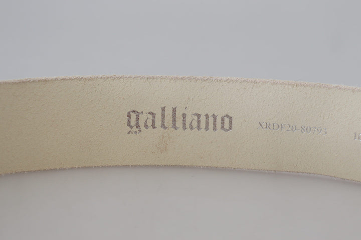 John Galliano Pink Leather Letter Logo Round Buckle Waist Belt