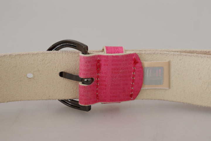 John Galliano Pink Leather Letter Logo Round Buckle Waist Belt