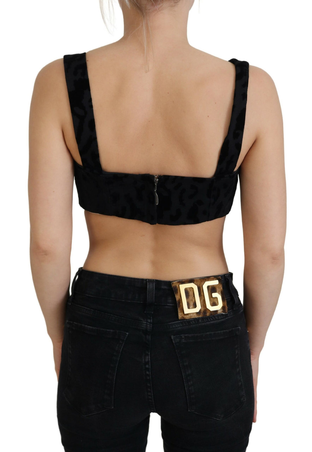 Dolce &amp; Gabbana Black Leopard Cropped Bustier Corset Bra Top