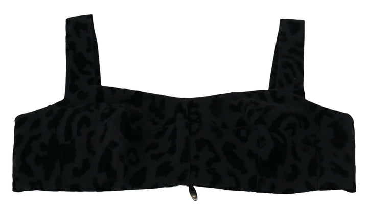 Dolce &amp; Gabbana Black Leopard Cropped Bustier Corset Bra Top