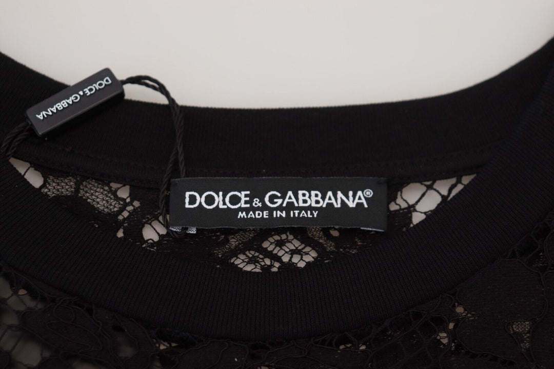 Dolce &amp; Gabbana Black Floral Lace Cotton Shift Mini Dress