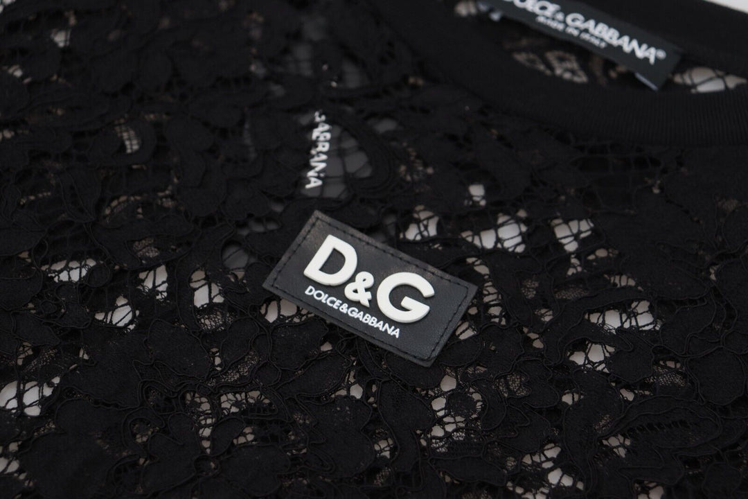 Dolce &amp; Gabbana Black Floral Lace Cotton Shift Mini Dress