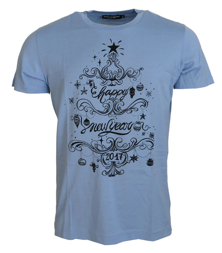 Dolce &amp; Gabbana Light Blue Happy New Year 2017 Cotton T-shirt
