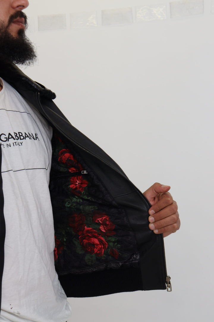 Dolce &amp; Gabbana Black Lamb Leather Collared Men Coat Jacket