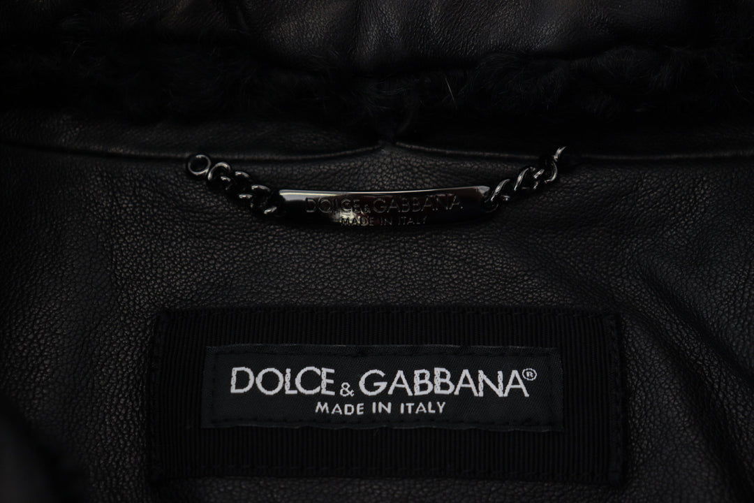 Dolce &amp; Gabbana Black Lamb Leather Collared Men Coat Jacket
