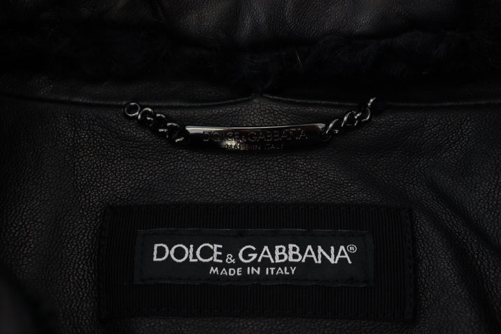 Dolce &amp; Gabbana Black Lamb Leather Collared Men Coat Jacket