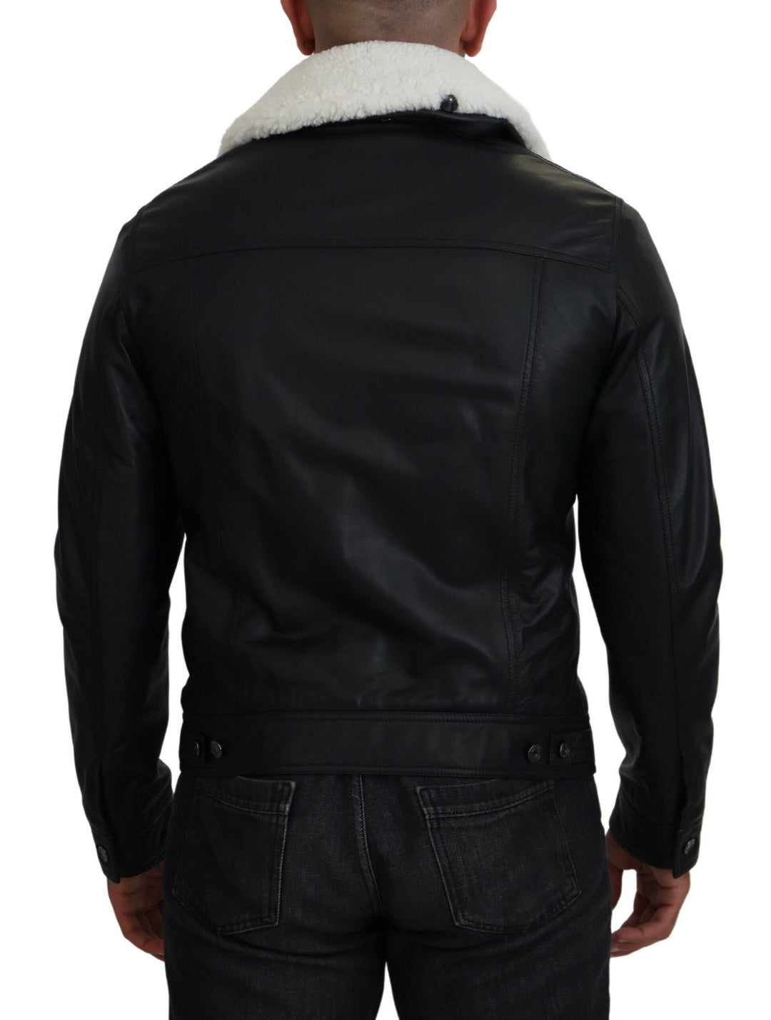 Dolce &amp; Gabbana Black Lamb Leather Collared Men Coat Jacket