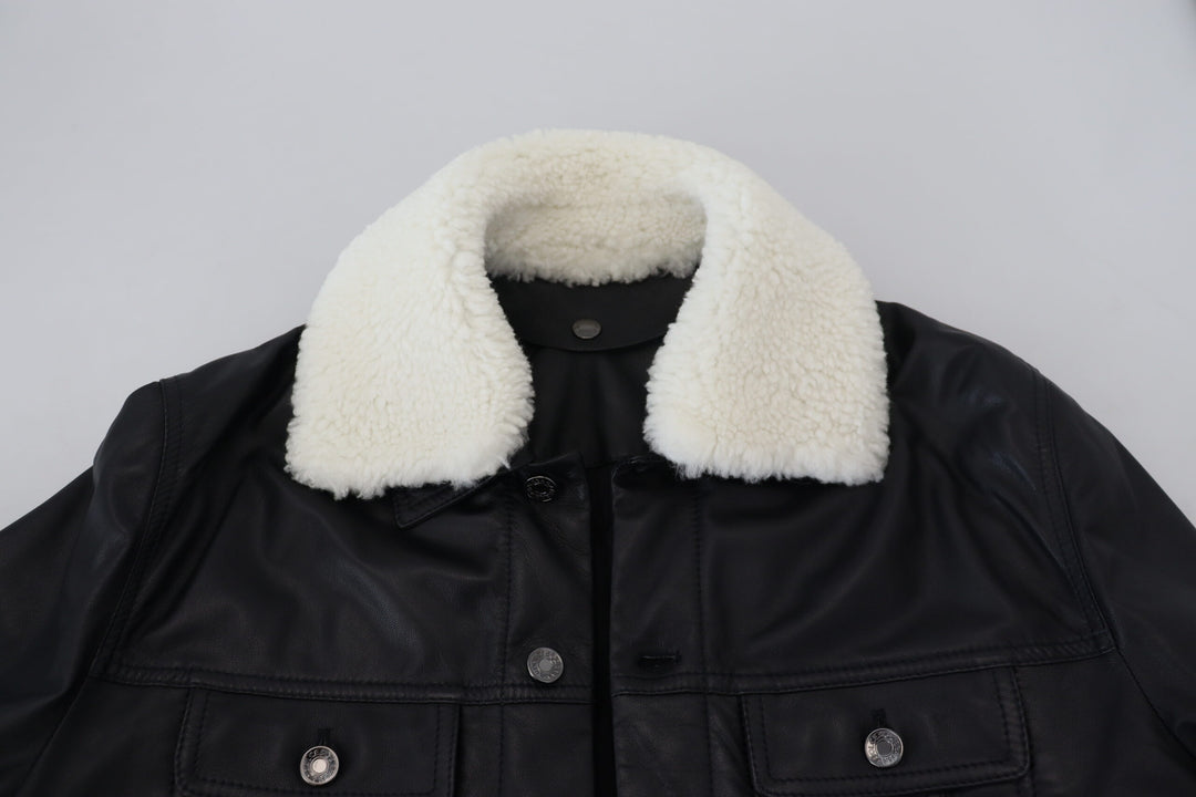Dolce &amp; Gabbana Black Lamb Leather Collared Men Coat Jacket