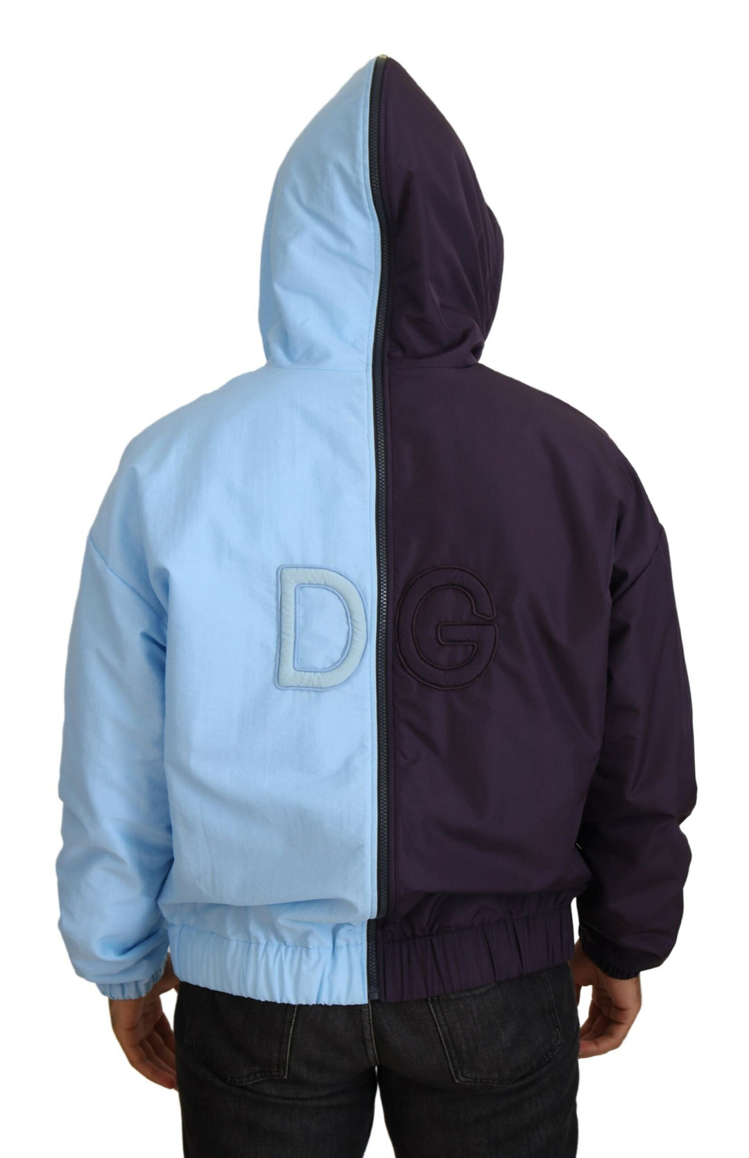 Dolce &amp; Gabbana Black Blue DG Hooded Full Zip Men Jacket