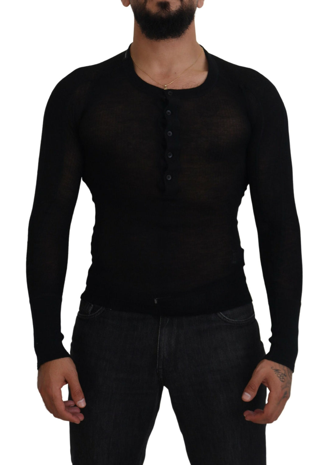 Dolce &amp; Gabbana Black Cashmere Button Pullover Sweater