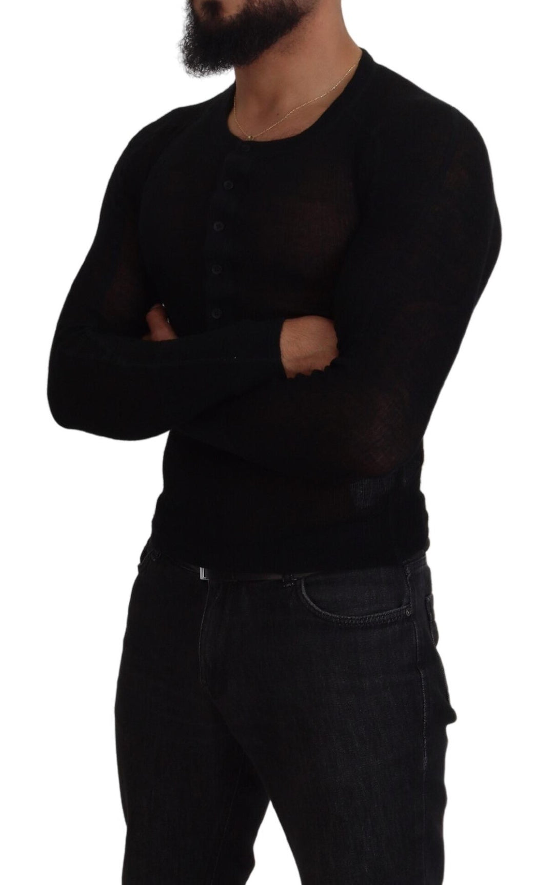 Dolce &amp; Gabbana Black Cashmere Button Pullover Sweater