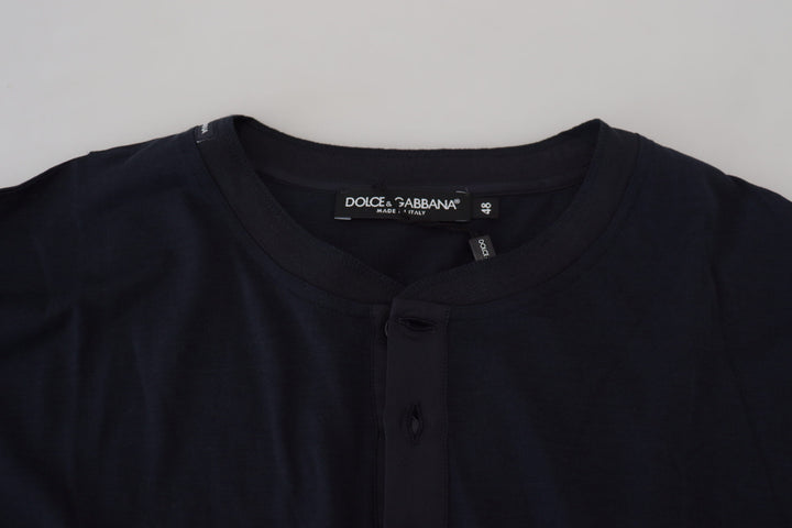 Dolce &amp; Gabbana Blue Cotton Button Crewneck Pullover Sweater
