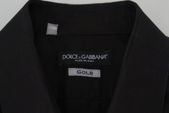 Dolce &amp; Gabbana Black Cotton Collared Long Sleeve GOLD Shirt