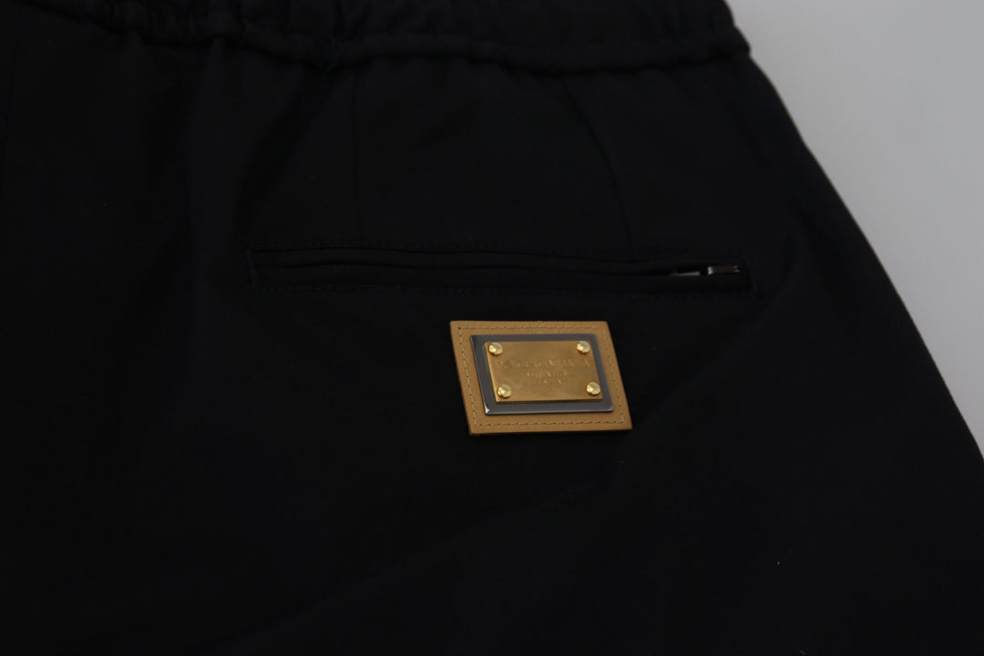 Dolce &amp; Gabbana Black Cotton Elastic Waist DG Logo Cropped Pants