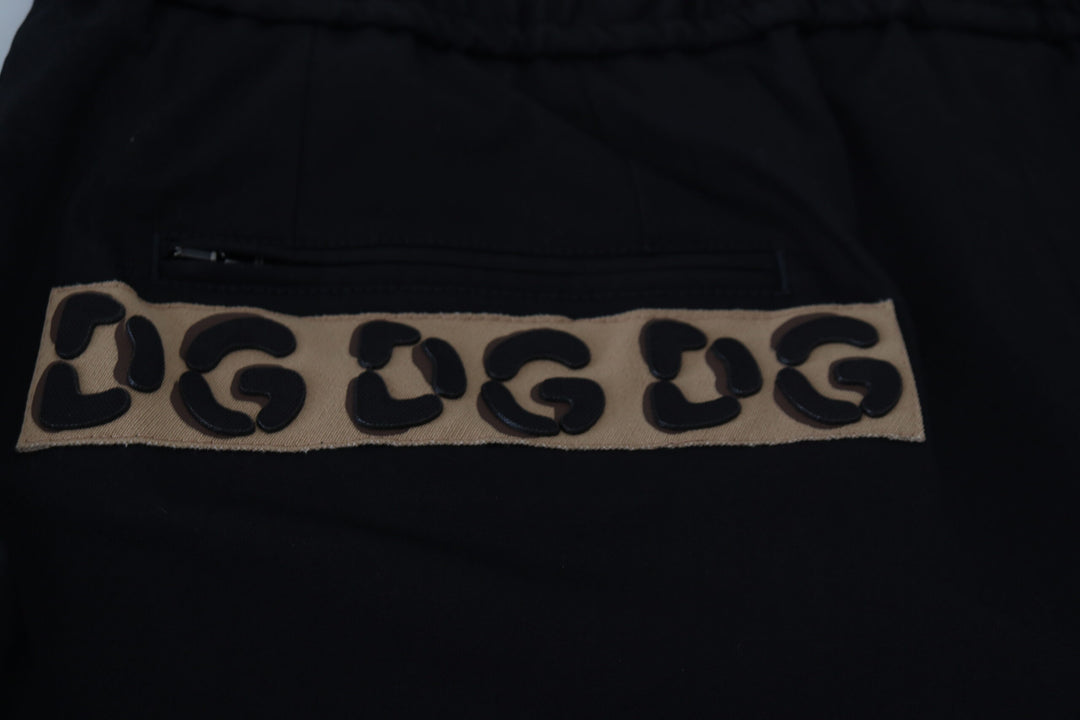 Dolce &amp; Gabbana Black Cotton Elastic Waist DG Logo Cropped Pants