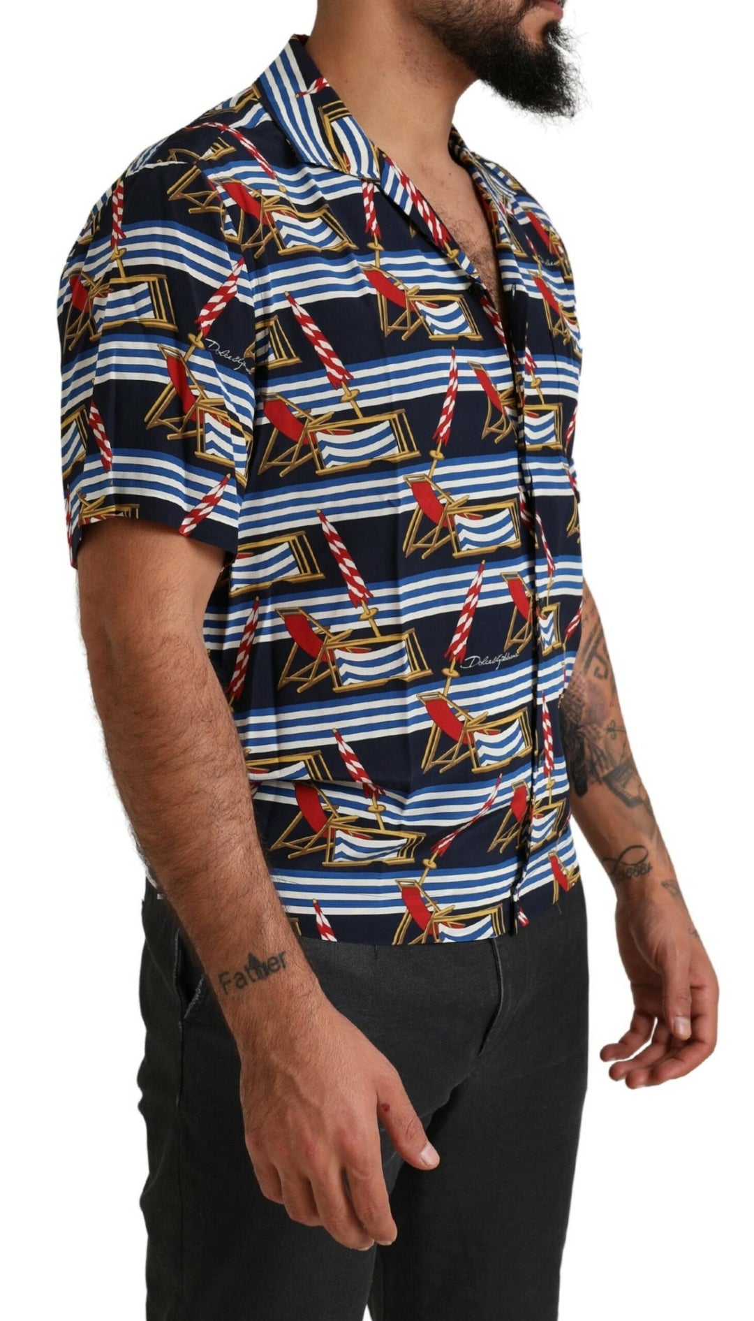 Dolce &amp; Gabbana Multicolor Beach Chair Short Sleeves Shirt