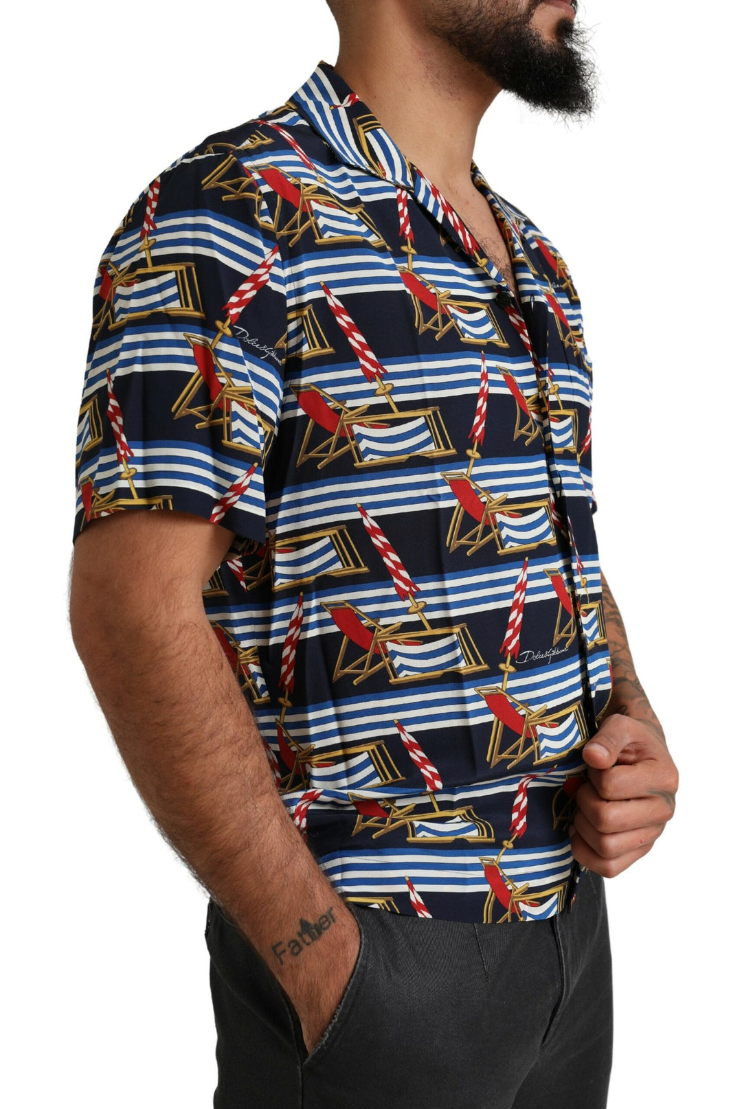 Dolce &amp; Gabbana Multicolor Beach Chair Short Sleeves Shirt