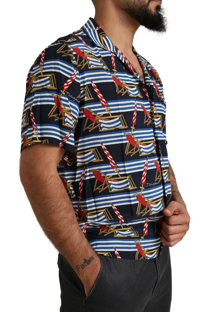 Dolce &amp; Gabbana Multicolor Beach Chair Short Sleeves Shirt