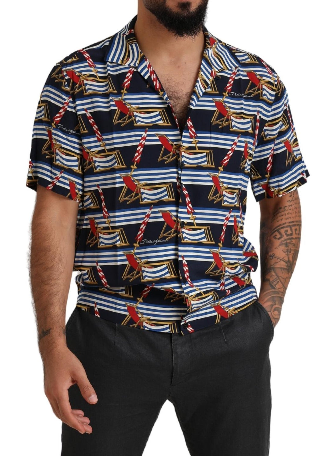 Dolce &amp; Gabbana Multicolor Beach Chair Short Sleeves Shirt