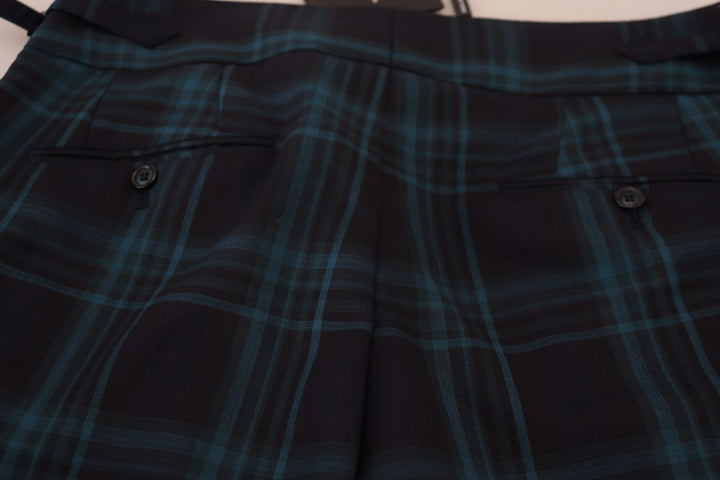 Dolce &amp; Gabbana Blue Purple Plaid Wool Trousers Pants