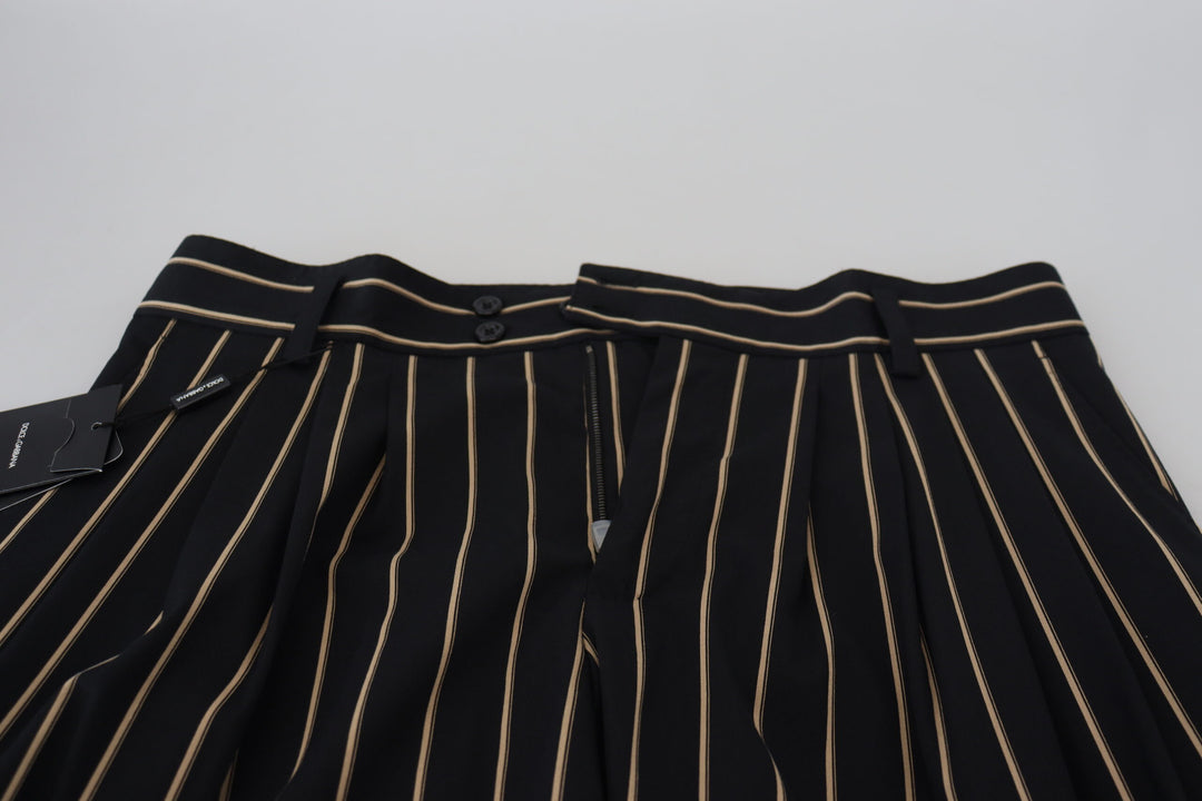 Dolce &amp; Gabbana Black Beige Striped Cotton Stretch Pants