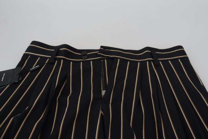 Dolce &amp; Gabbana Black Beige Striped Cotton Stretch Pants