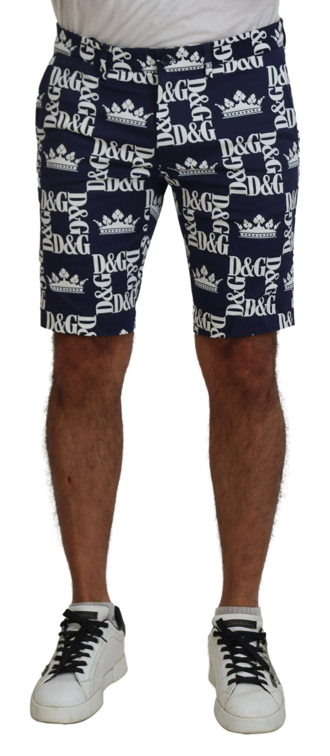 Dolce &amp; Gabbana Blue Logo Print Cotton Chinos Shorts