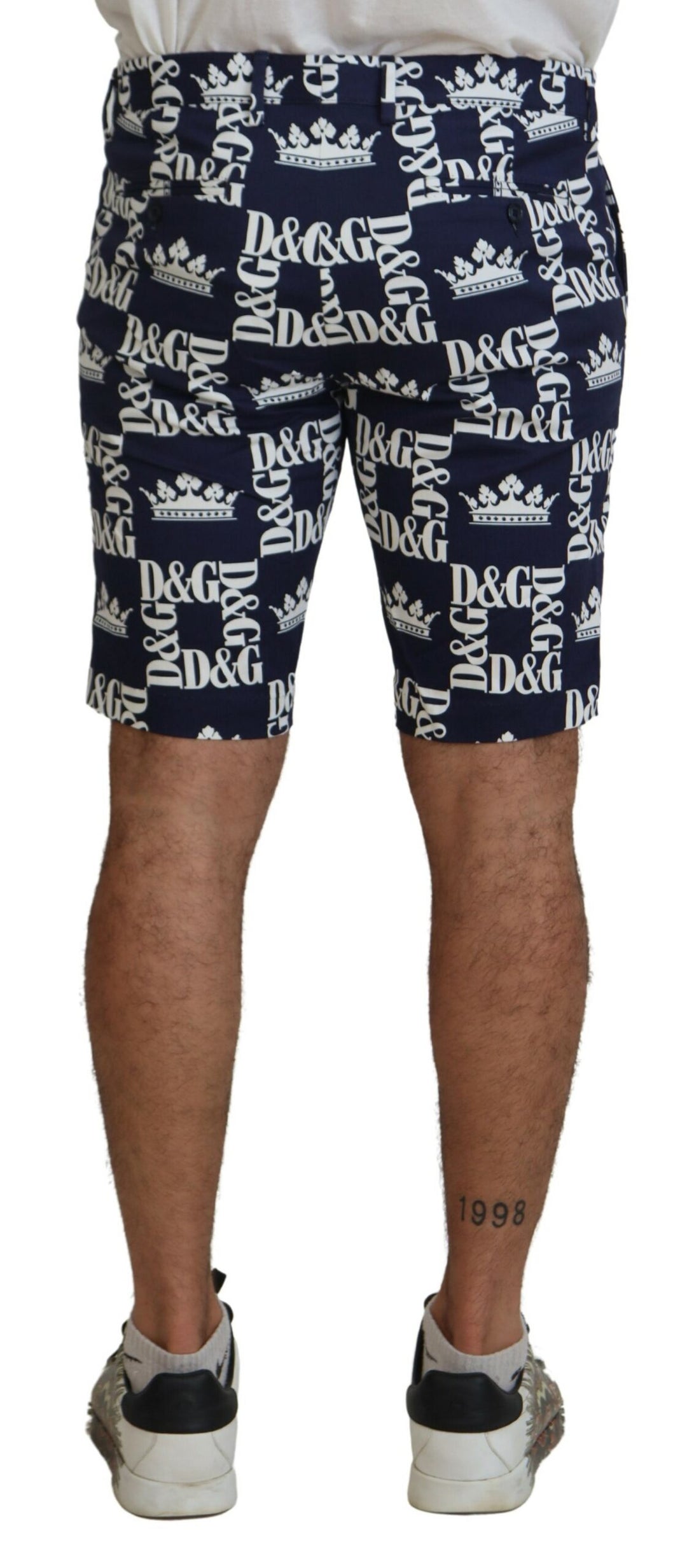 Dolce &amp; Gabbana Blue Logo Print Cotton Chinos Shorts
