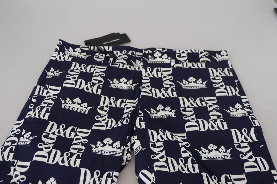 Dolce &amp; Gabbana Blue Logo Print Cotton Chinos Shorts