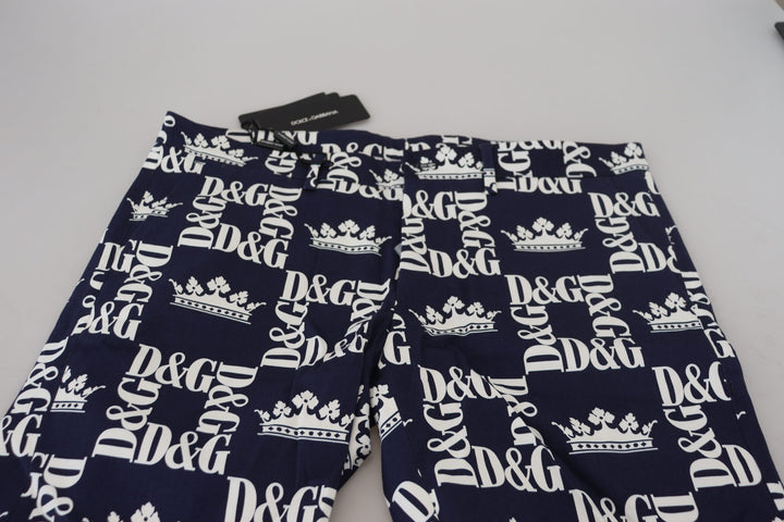 Dolce &amp; Gabbana Blue Logo Print Cotton Chinos Shorts