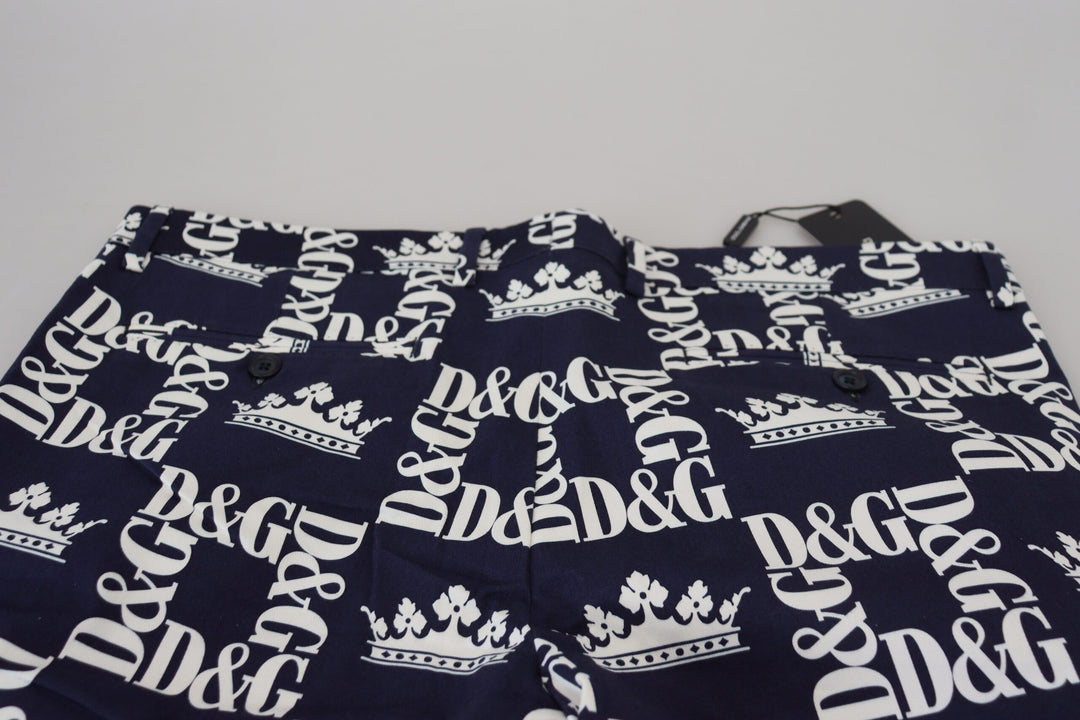 Dolce &amp; Gabbana Blue Logo Print Cotton Chinos Shorts