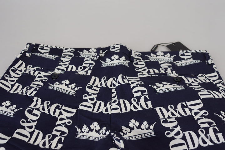 Dolce &amp; Gabbana Blue Logo Print Cotton Chinos Shorts