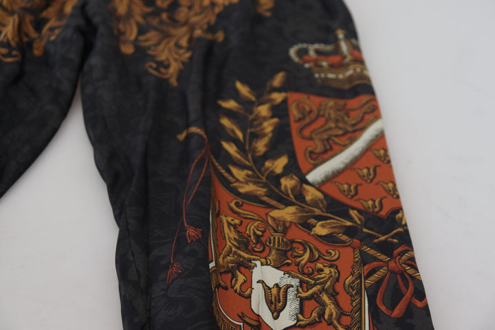 Dolce &amp; Gabbana Gray Silk Baroque Crown Trousers Sport Pants