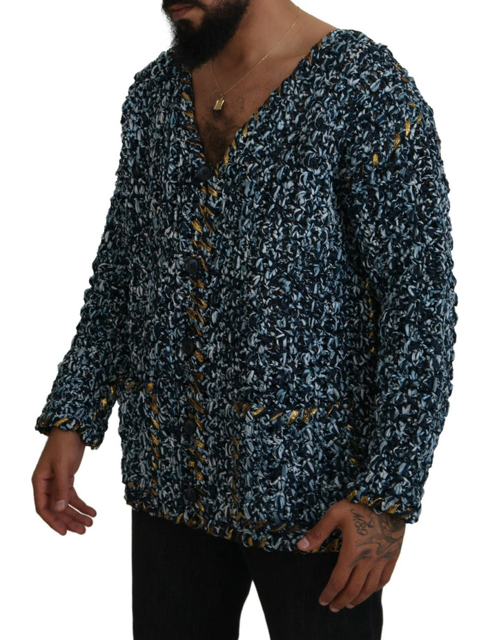 Dolce &amp; Gabbana Blue Button Cardigan Fatto A Mano Sweater