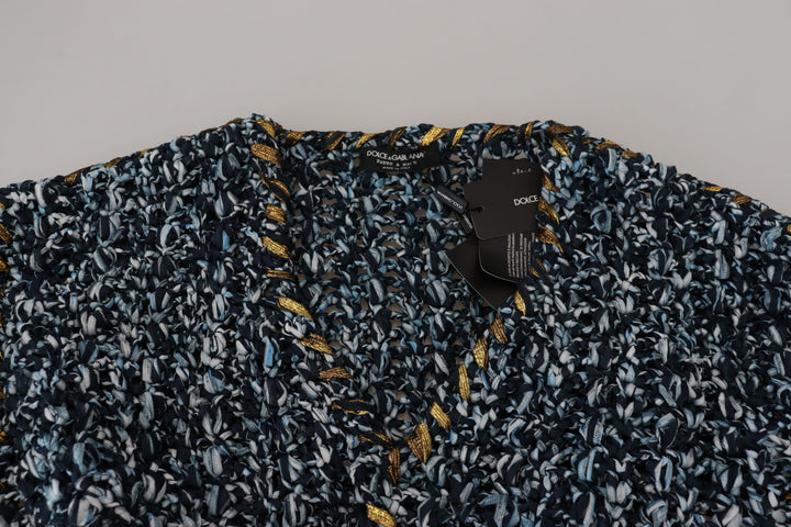 Dolce &amp; Gabbana Blue Button Cardigan Fatto A Mano Sweater
