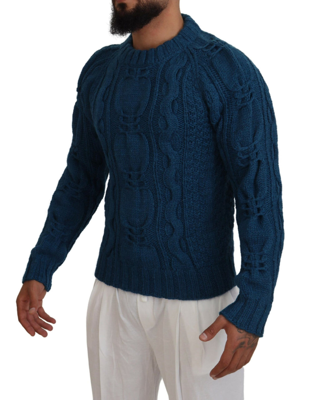 Dolce &amp; Gabbana Blue Knitted Wool Alpaca Pullover Sweater