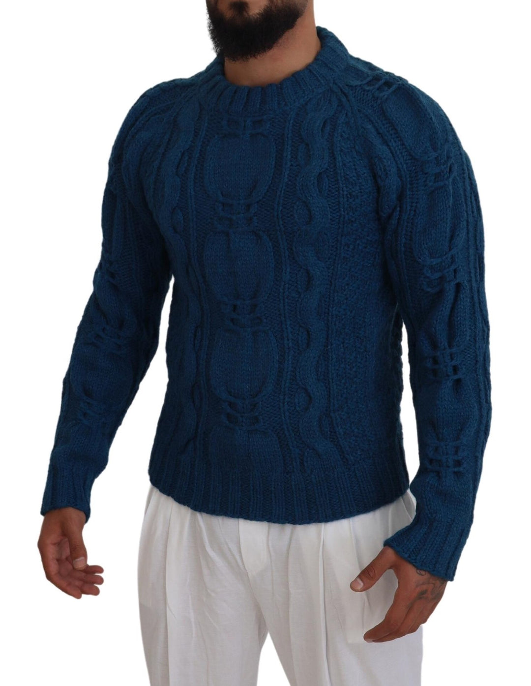 Dolce &amp; Gabbana Blue Knitted Wool Alpaca Pullover Sweater