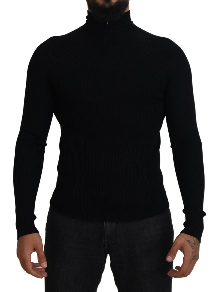 Dolce &amp; Gabbana Black Half Zip Turtleneck Pullover Sweater