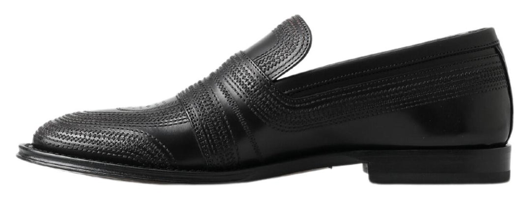 Dolce &amp; Gabbana Black Leather Slipper Loafers Stitched Shoes