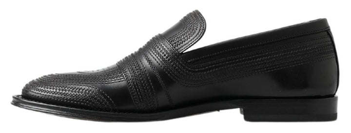 Dolce &amp; Gabbana Black Leather Slipper Loafers Stitched Shoes